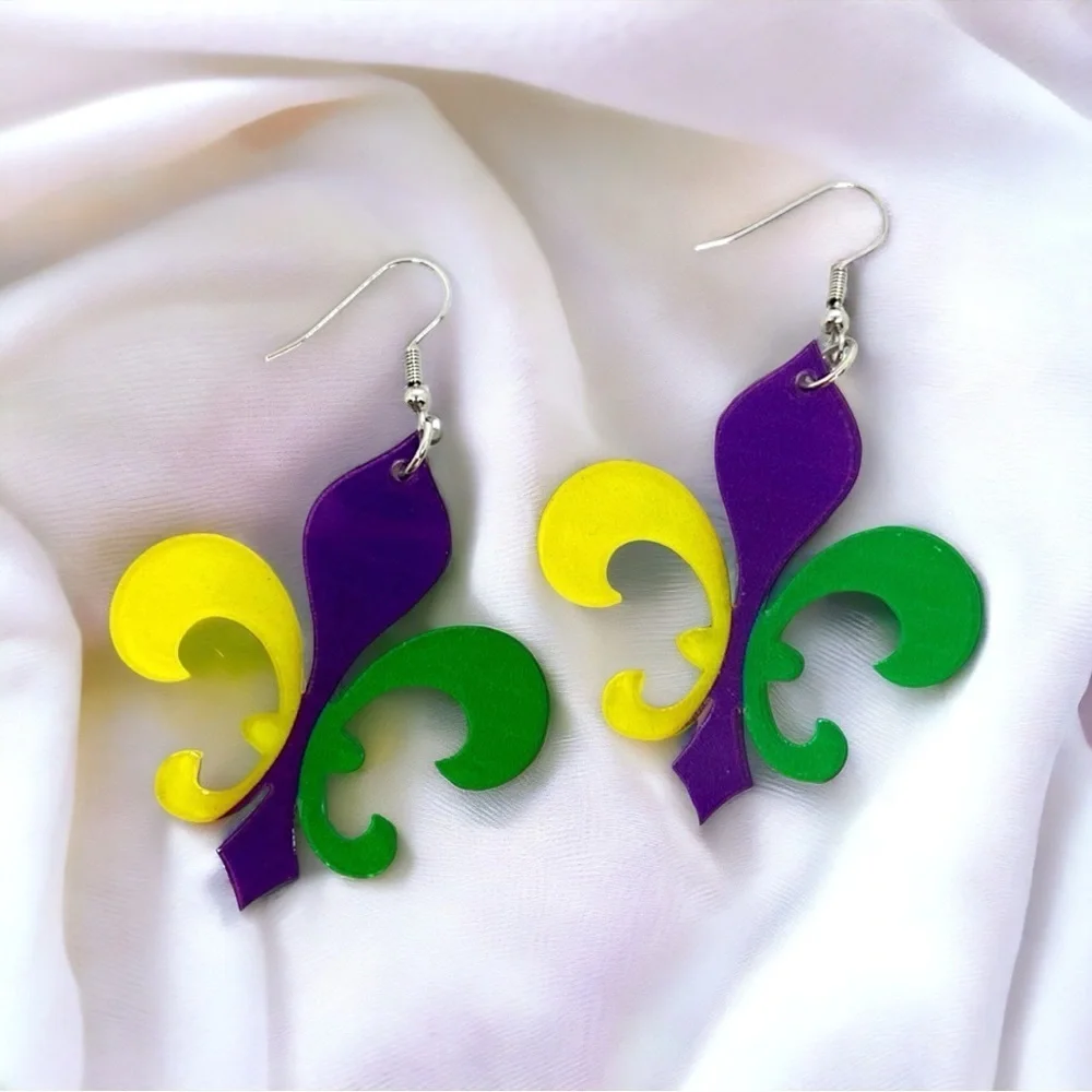 Fleur de Lis Dangle Earrings: Sparkle & Celebrate Mardi Gras in Style! NWT